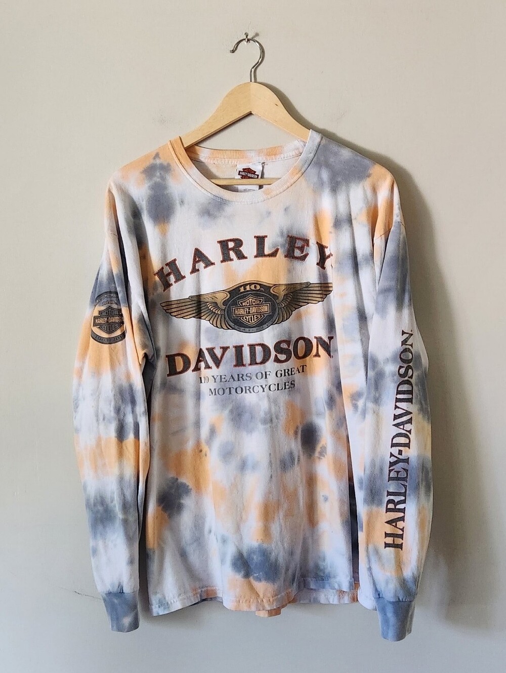 Harley-Davidson Tie-Dye Long Sleeve Shirt - Orange & Gray Sz XL Men's